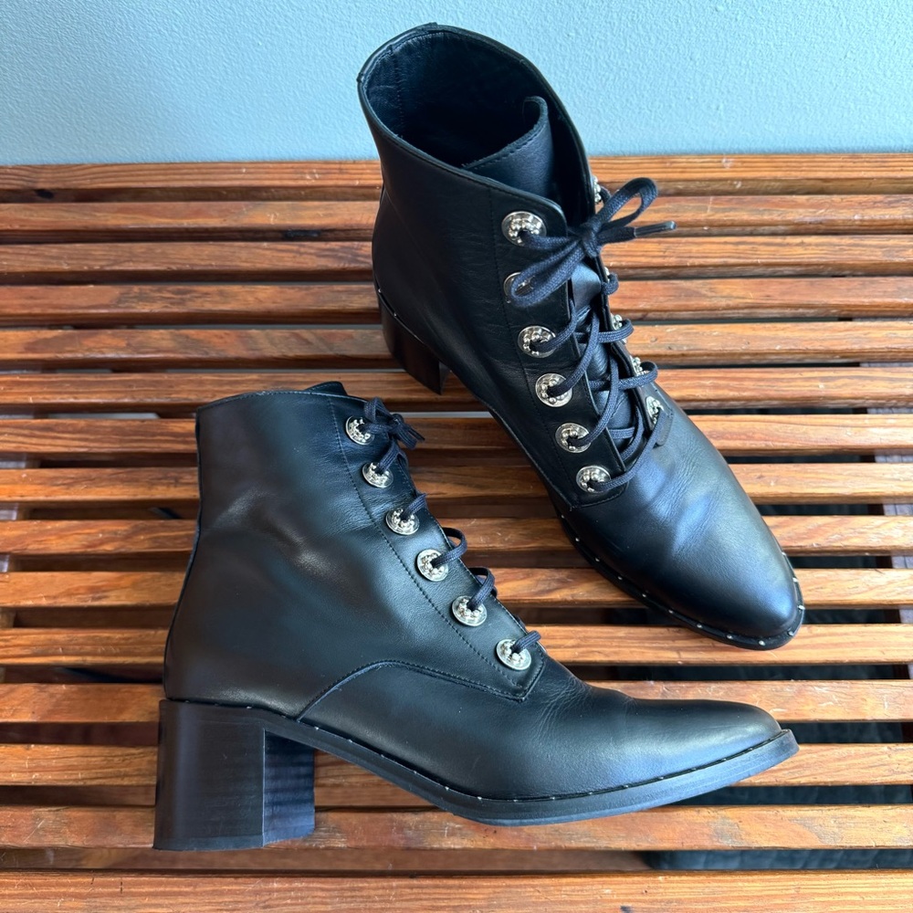 Freda Salvador Ace Black Leather Lace Up Block Heel Ankle Boots Sz 9 Grunge